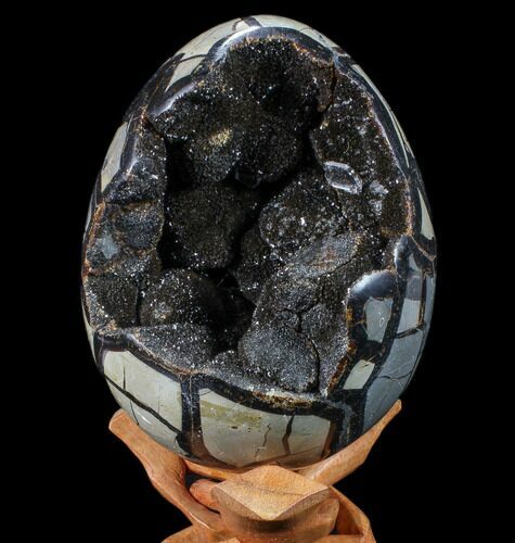 Septarian Dragon Egg Geode - Black Crystals #89674